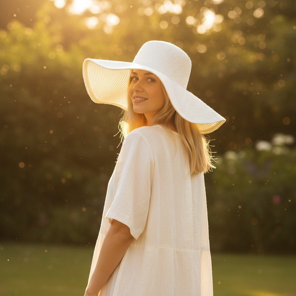 Kokin New York Sun Derby Garden Hat White Wide Brim 90s Designer Vintage NOS